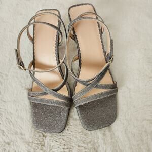 J. Crew Strappy Lucite Square Toe Sandals Silver Metallic Heel - NEW - Size 9.5